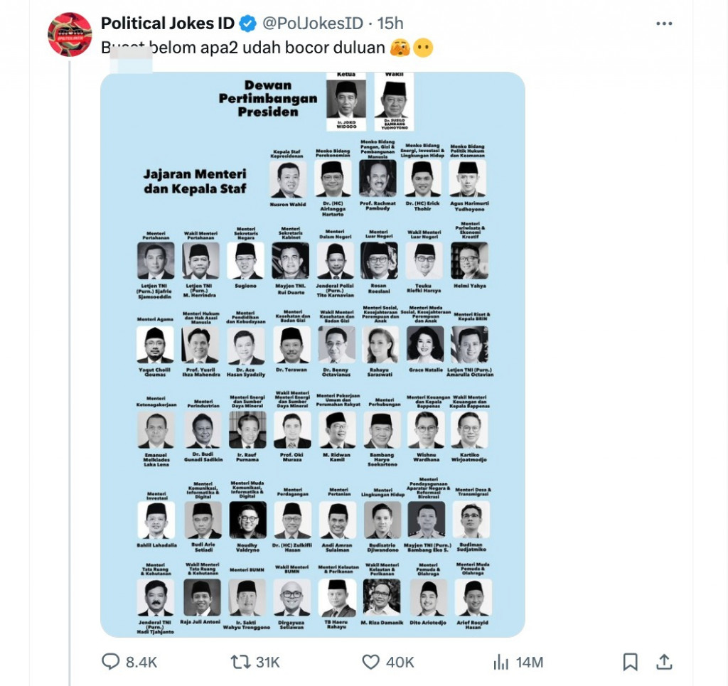 Viral Bocoran Daftar Menteri Prabowo-Gibran, TKN: Sumber Tidak Jelas