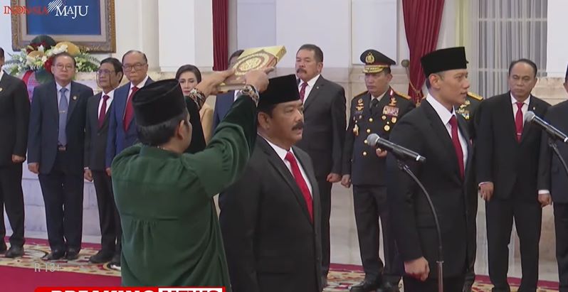 Presiden Lantik Hadi Tjahjanto Jadi Menko Polhukam, AHY Sebagai Menteri ATR