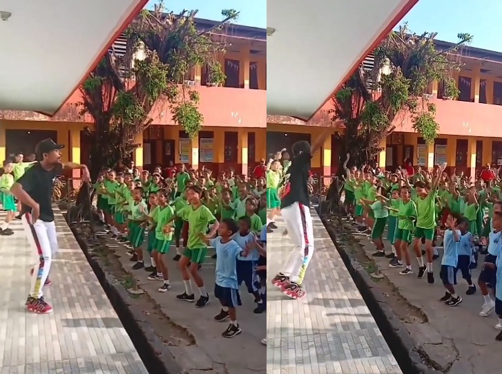 Viral siswa SD senam pakai lagu Oke Gas (tangakapan layar)