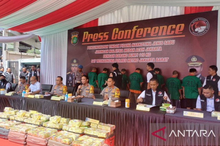 Polisi Bongkar Peredaran 110 Kilogram Sabu Asal Malaysia