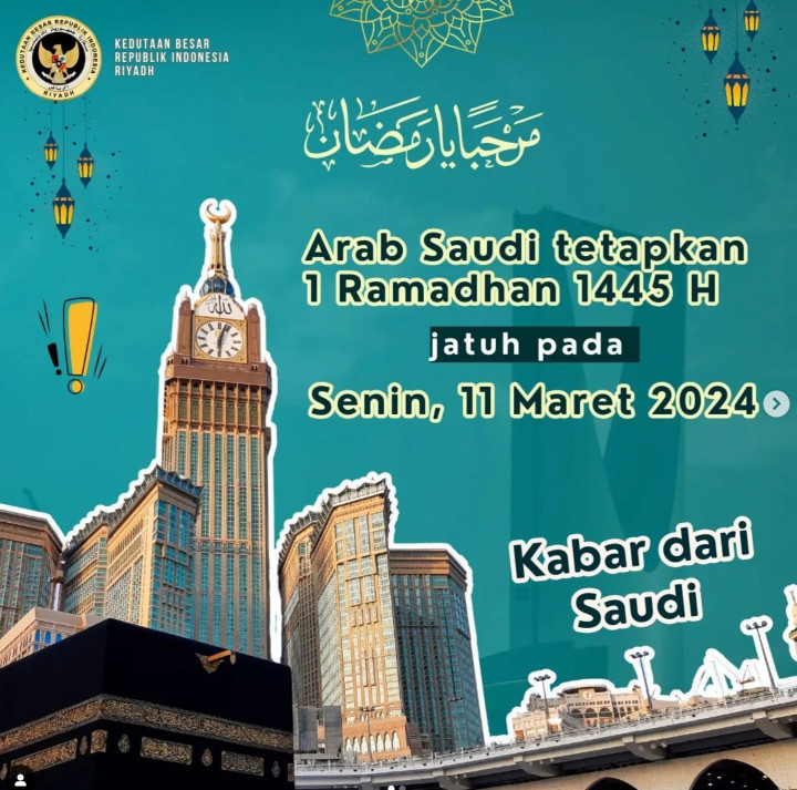 Arab Saudi Tetapkan 1 Ramadan 1445 H jatuh pada Senin 11 Maret