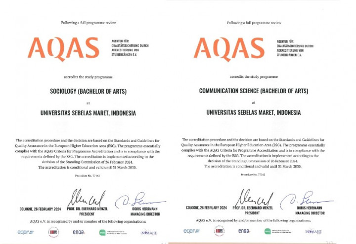 2 Prodi FISIP UNS Raih Akreditasi Internsional AQAS