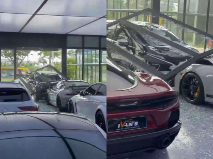 Viral Xpander Tabrak Showroom, Mobil Porsche yang Dipajang Senilai Rp8,9 Miliar Ringsek