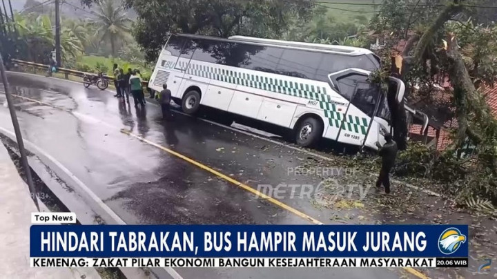 Bus Tabrak Pohon Hampir Masuk Jurang Akibat Hindari Truk Rem Blong