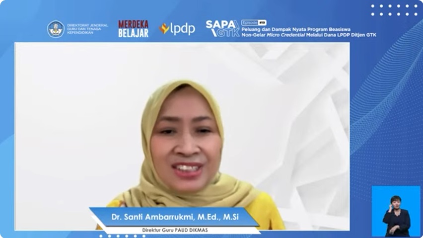 Direktur Guru Pendidikan Anak Usia Dini dan Pendidikan Masyarakat (PAUD Dikmas), Kemendikbudristek, Santi Ambarrukmi. DOK YouTube Ditjen GTK Kemdikbud RI