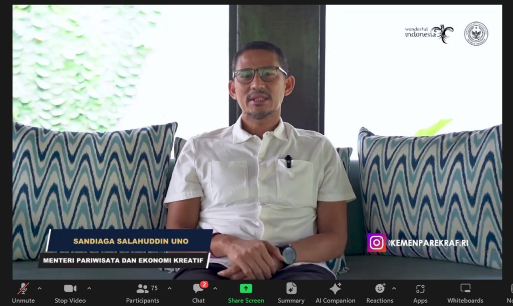 Menparekraf Sandiaga Uno saat  Webinar Kepariwisataan bersama Badan Pelaksana Otorita Labuan Bajo Flores (BPOLBF). Dok. Ist