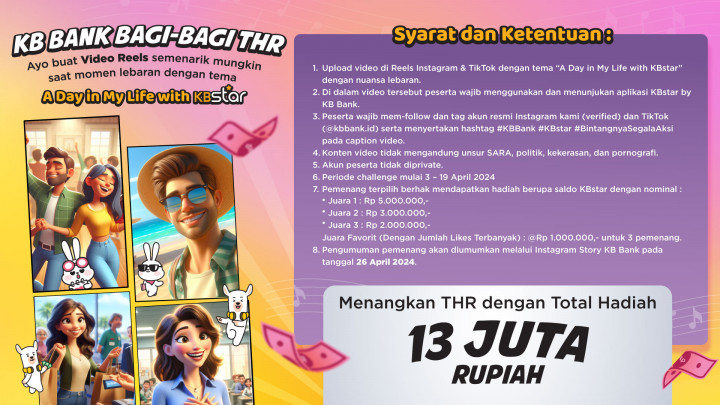 Asyik! KB Bank Bagikan THR Jutaan Rupiah di Kompetisi ‘A Day in My Life with KBstar’