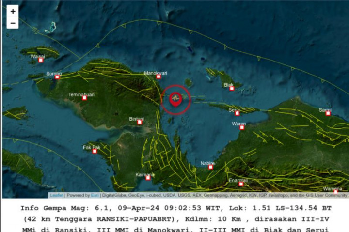 Gempa 6,1 Magnitudo di Manokwari Selatan Tidak Berpotensi Tsunami