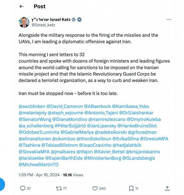 Nyari Teman, Israel Minta 32 Negara Keroyok Iran