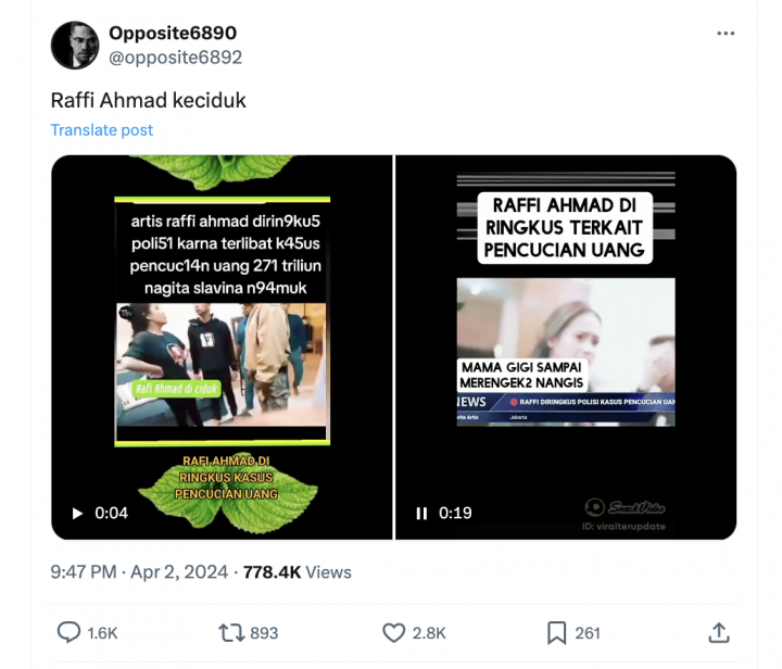[Cek Fakta] Video Raffi Ahmad Diringkus Polisi Terlibat Kasus TPPU Rp271 Triliun? Ini Faktanya