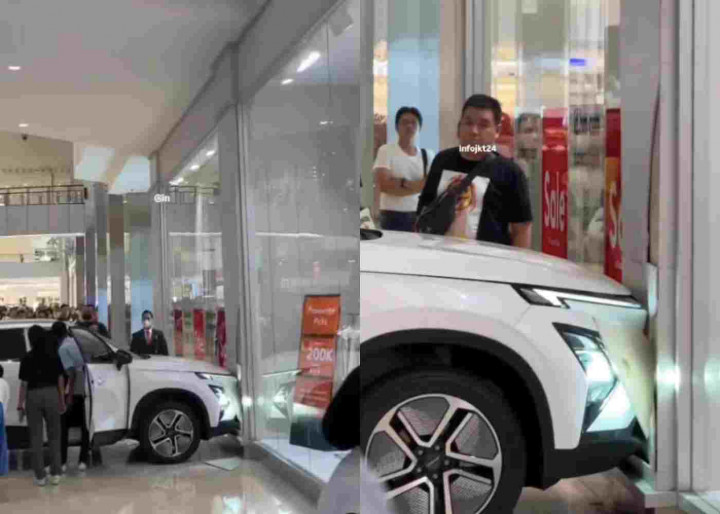 Viral! Mobil Pameran Tabrak Dinding Mal di Jakut Gegara Bocah