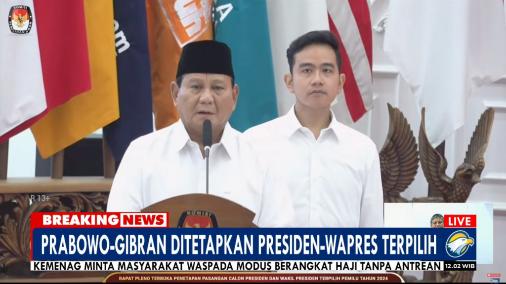 Disahkan jadi Presiden-Wapres, Prabowo-Gibran Kantongi 58,59% Suara