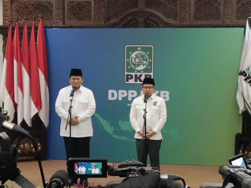 Presiden Prabowo Subianto bertemu Ketum PKB Muhaimin Iskandar/Medcom.id/Fachri