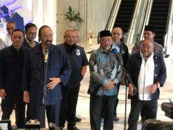 Ketua Umum Partai NasDem Surya Paloh dan Presiden PKS Ahmad Syaikhu. (Medcom.id/Theo)