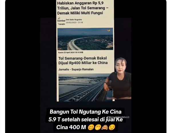 [Cek Fakta] Tol Semarang-Demak Dijual ke Tiongkok Seharga Rp400 Miliar, Ini Faktanya