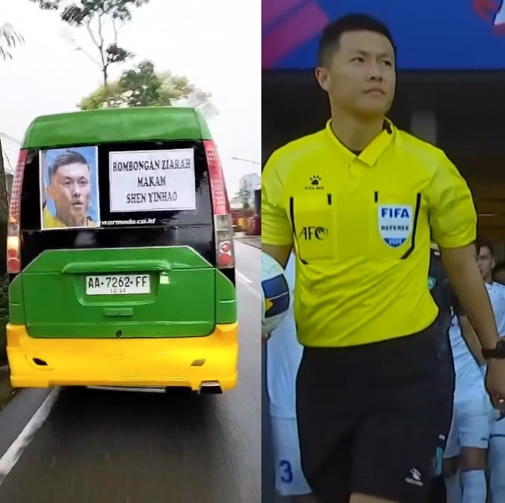 Unik, Angkutan Minibus Dipasang Foto Wasit Kontroversial Shen Yinhao: Rombongan Ziarah Makam