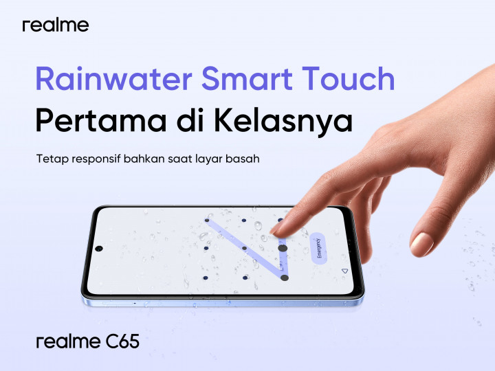 Tangguh Kena Hujan, realme C65 Kombinasi Fitur IP54 dan Rainwater Smart Touch
