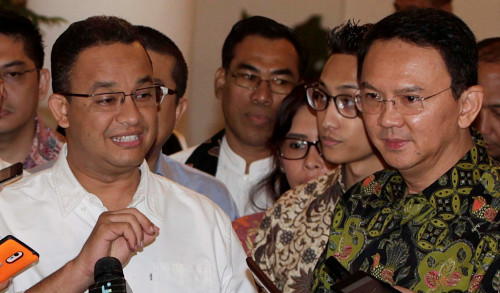 Anies Baswedan dan Basuki Tjahaja Purnama (Ahok)/MI/Rommy Pujianto.