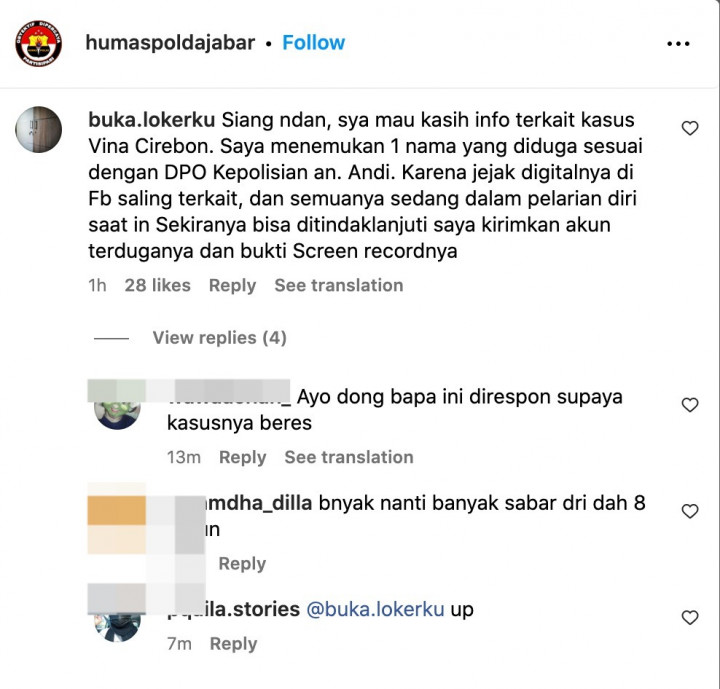 Di IG Humas Polda Jabar, Netizen <i>Ngaku</i> Punya Info soal Andi DPO Kasus Vina Cirebon