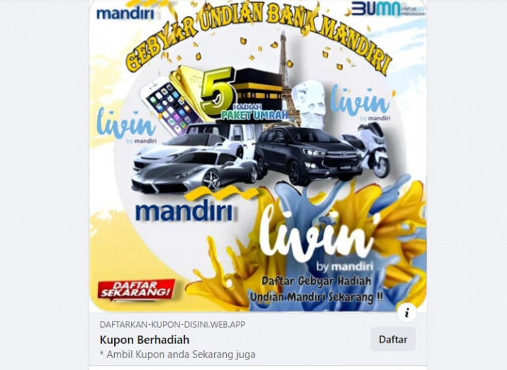 [Cek Fakta] Program Gebyar Undian Bank Mandiri di Medsos, Ini Faktanya