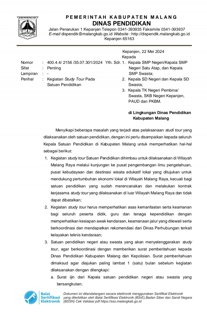 Pemkab Malang Terbitkan SE Studi Tur Sekolah Pascakecelakaan Maut di Tol Jombang