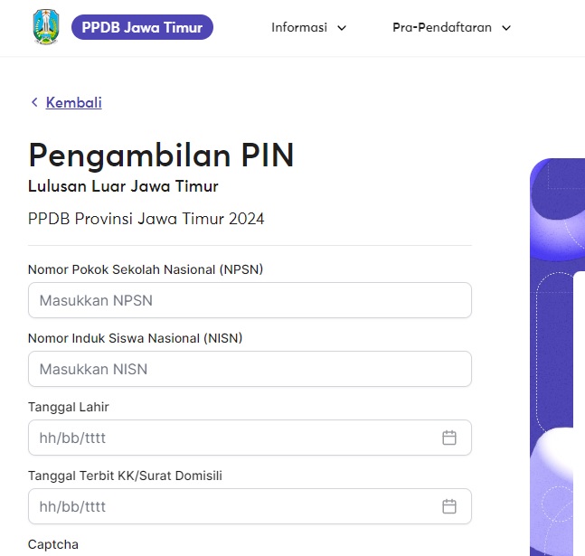 Simak, Ini Cara Pengambilan PIN CPBD Luar Jatim untuk Daftar PPDB 2024