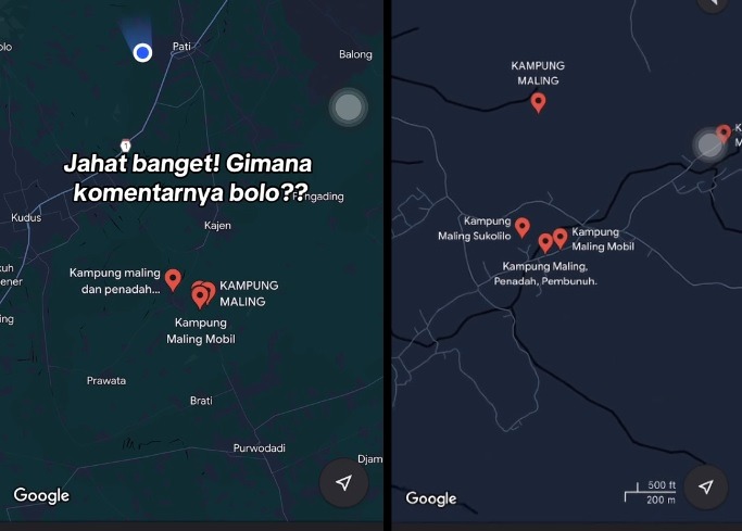 Duh! Lokasi Pengeroyokan Maut Bos Rental Mobil Muncul Tanda Kampung Maling di Google Maps