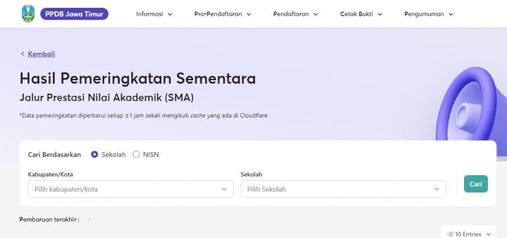 Cara Cek Pemeringkatan Sementara PPDB Jatim Jalur Prestasi Nilai Akademik SMA