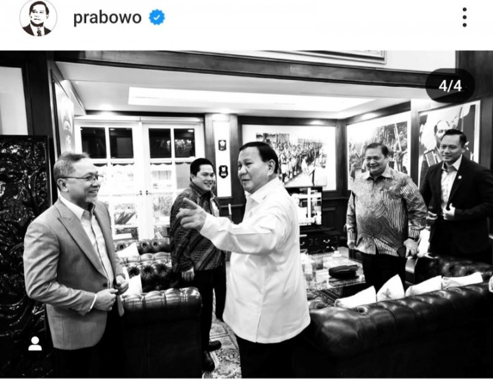 Prabowo Unggah Foto Pertemuan Bersama Ketum KIM dan Erick Thohir