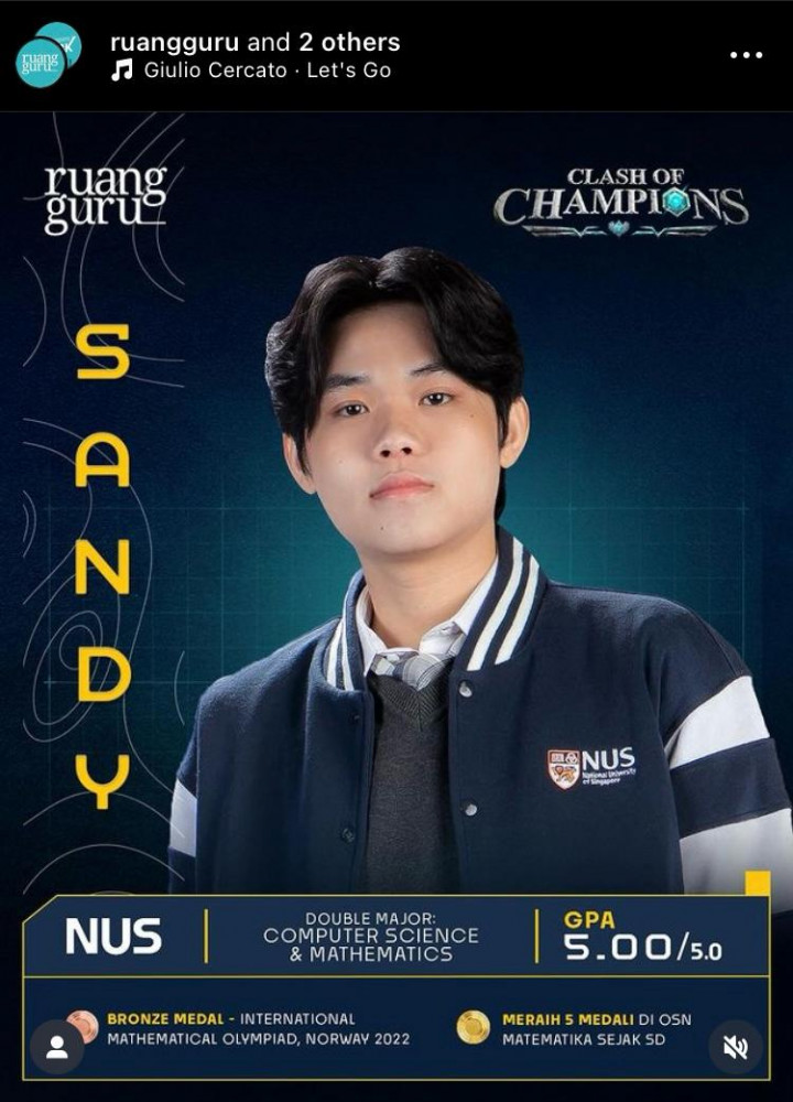Sandy, Peserta Clash of Champions Ini Kuliah di Universitas Terbaik di Asia