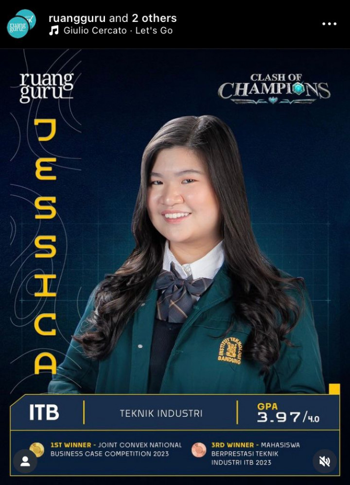 Jessica Peserta Clash of Champions, Mahasiswa ITB dengan Prestasi dan Karier Cemerlang