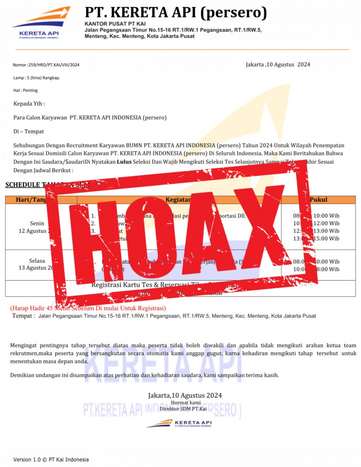 Banyak Hoaks, Awas Tertipu Rekrutmen KAI