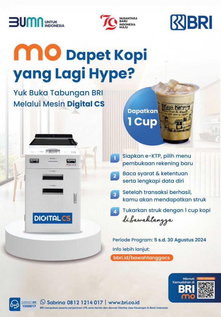 Dapatkan Kopi Kekinian Hanya dengan Buka Tabungan Lewat Digital CS BRI