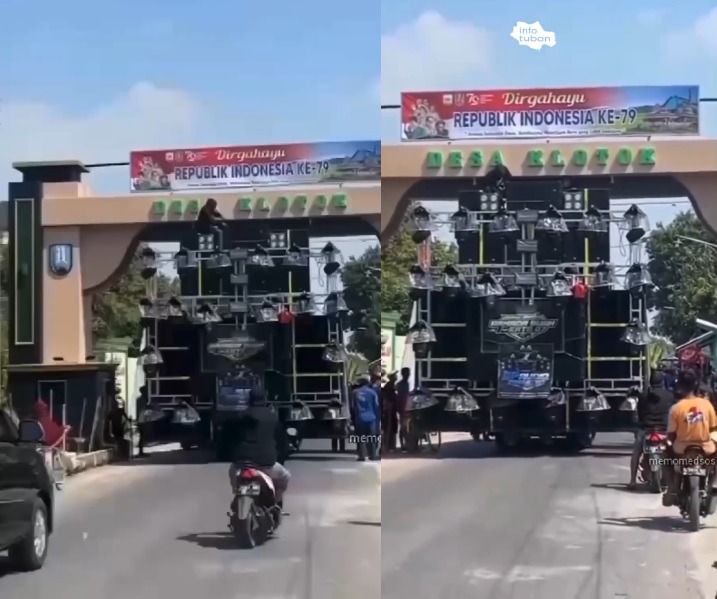 Viral Mobil Sound Horeg Nyangkut di Gapura, Netizen: Sekalian Aja Robohin!