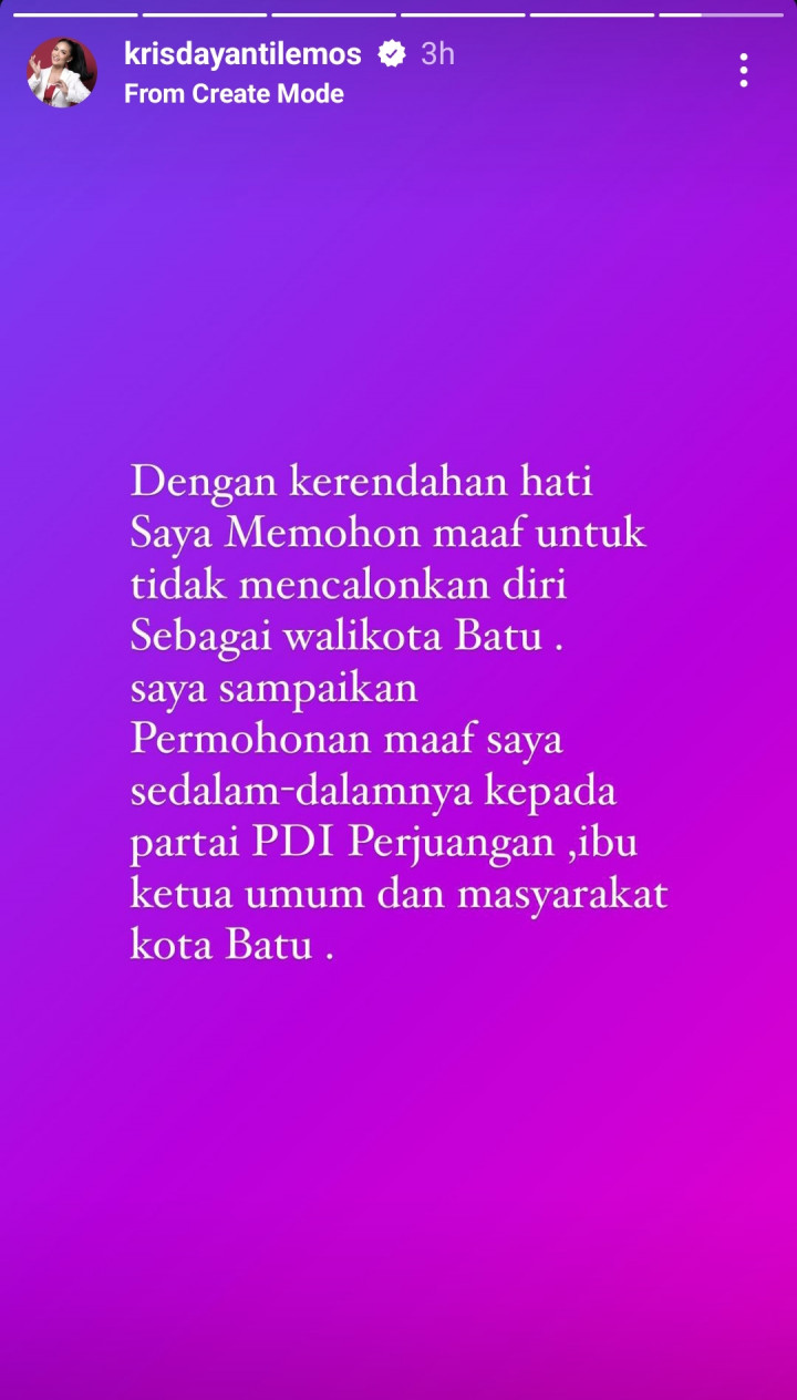 Baru Resmi Diusung PDIP di Pilwakot Batu, Krisdayanti Nyatakan Mundur