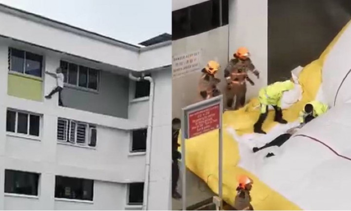 Tegang, Upaya Penyelamatan Pria Singapura dari Lantai 9 Sebuah Gedung