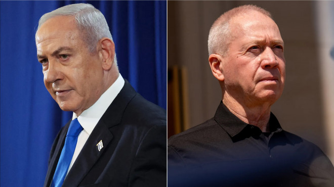 Benjamin Netanyahu (Kiri) dan Yoav Gallant (Kanan). (Nir Elias/Pool/AFP)