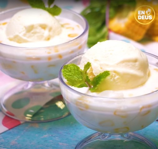 Segar dan manis, yuk buat es jagung manis dengan es krim rasa vanila. (Foto: Dok. Endeus TV)