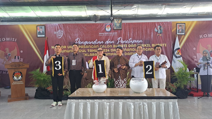 Nomor Urut Paslon Pilkada Gunungkidul: Endah-Joko 1, Sutrisna-Sumanto 2, Sunaryanta-Mahmud 3
