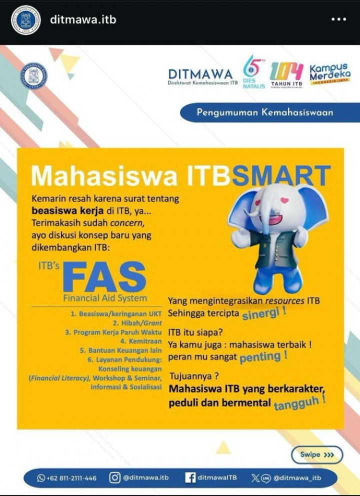Unggah Poster di IG, Ditmawa ITB Disebut Cuci Tangan Polemik Kerja Paruh Waktu Penerima Beasiswa UKT