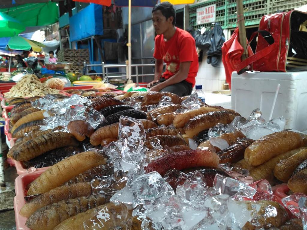 Penjual teripang di pasar petak sembilan, Glodok, Jakarta Barat/MTVN/Nur Azizah