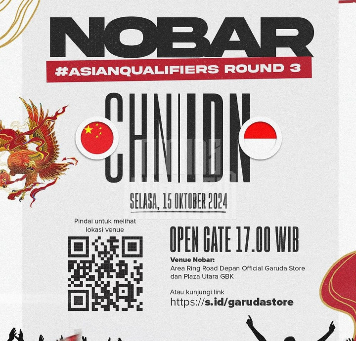 Gratis, Ini Jadwal dan Lokasi Nobar Timnas Indonesia Vs Tiongkok di GBK