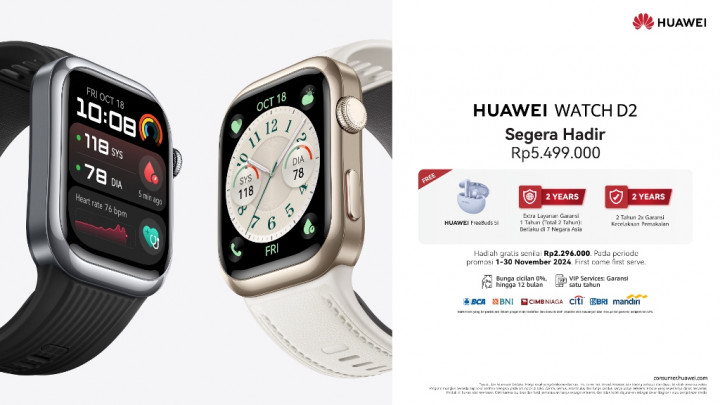 HUAWEI WATCH D2, <i>Smartwatch</i> Huawei Pertama dengan Pemantauan Tekanan Darah Ambulatori 24 Jam Tersedia di Indonesia 1 November 2024