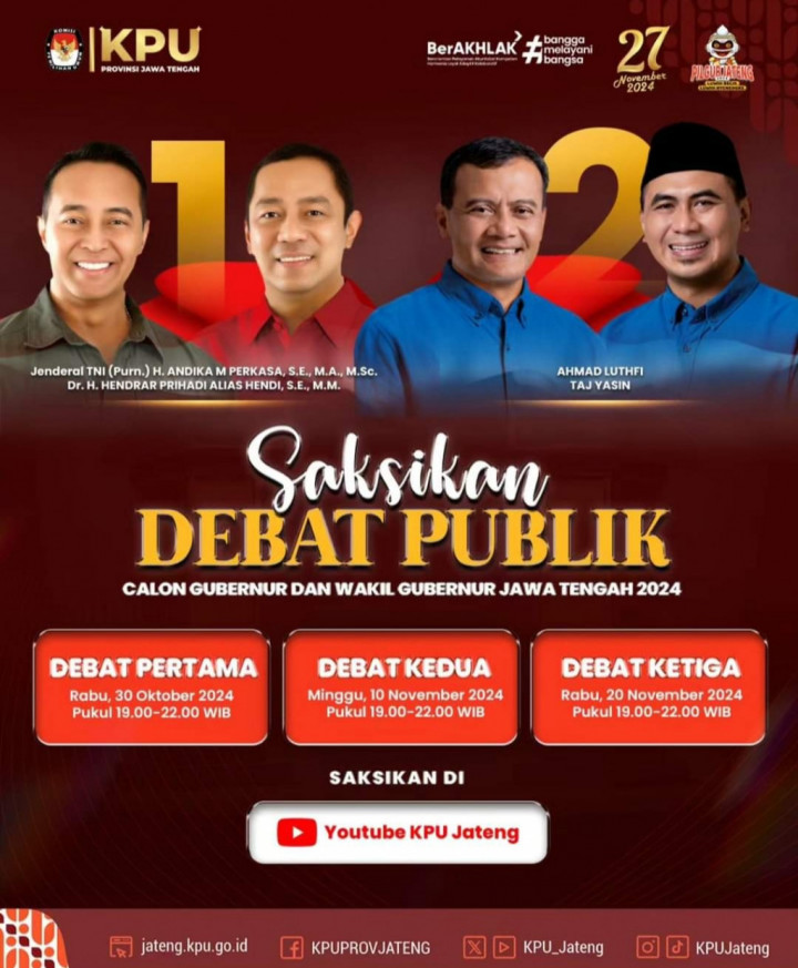 Debat Kedua Pilgub Jateng 2024 Malam Ini: Jadwal, Tema, dan Daftar Panelis