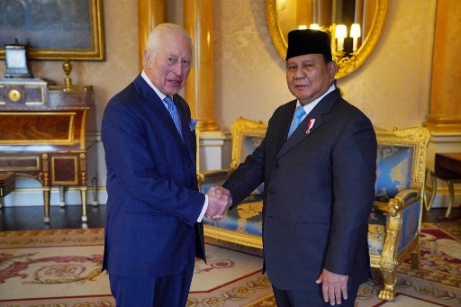 Presiden Prabowo Subianto bertemu dengan Raja Charles III di Istana Buckingham. Foto: AFP