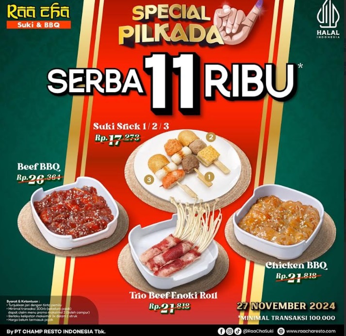 Daftar Promo Menarik Makanan dan Minuman saat Pilkada 2024, Raa Cha hingga Chatime!