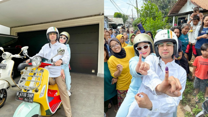 Raffi Ahmad dan Nagita Slavina Naik Vespa Langka Berangkat ke TPS