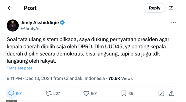 Jimly Dukung Wacana Prabowo: Kepala Daerah Dipilih DPRD Demi Efisiensi