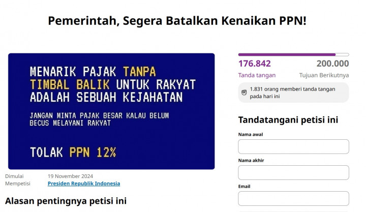 <i>Link</i> Petisi Tolak PPN 12%. Tembus 176 Ribu Tanda Tangan!