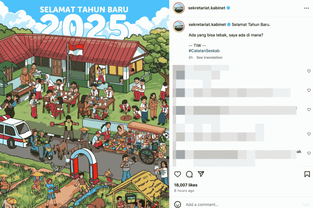 Foto tangkapan layar unggahan akun resmi Sekretariat Kabinet di momentum Tahun Baru 2025.